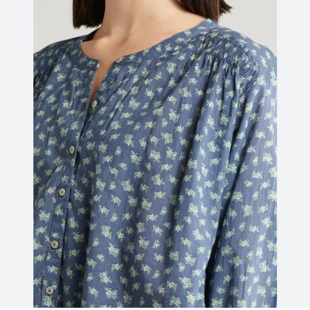 Lucky Brand  Floral Classic Smocked Long Sleeve Blouse, Size M